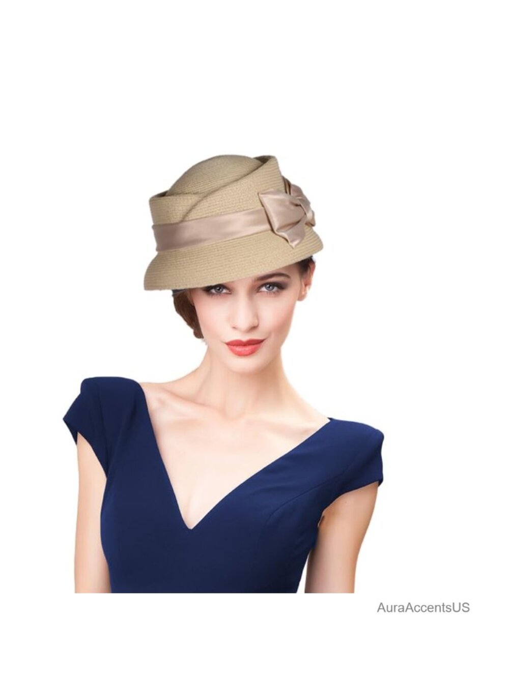 Women's Foldable Straw Sun Hat with Bow Ribbon - Elegant Cloche for Beach,